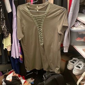 Olive green lace up T shirt dress